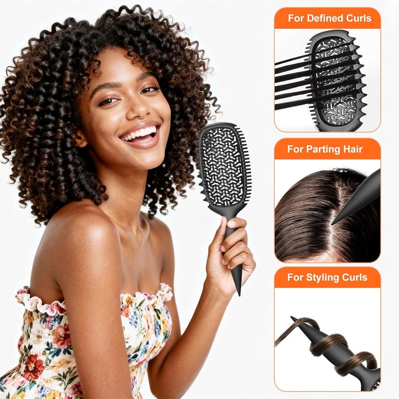 Weldilgit Curl Defining Brush for Thick Coily Hair, Firm-Bristle TPEE Detangling Brush for Coarse 4A–4C Curls, Dual-Sided Wide & Narrow Tooth Brush for Wet & Dry Curl Shaping– Women & Men (2054-Matte Black) - Image 5